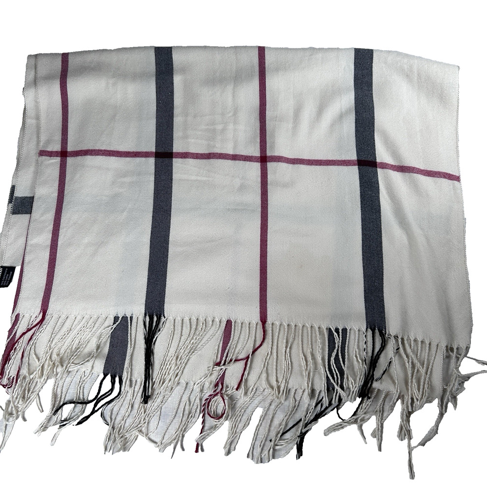 Large plaid cashmere blend woven scarf/Pashima fringe Classic Preppy Minimal